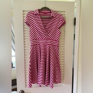 Betsey Johnson Pink White Striped Cap Sleeve Fit Flare Dress Size 10